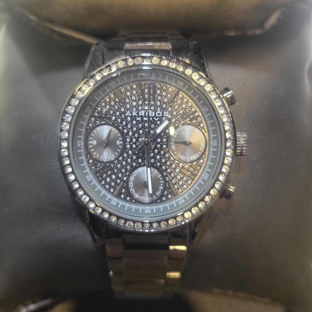 Akribos crystal accented ladies watch - black